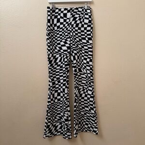Pretty Damage Wavy Checker Wide Leg Pull On Pants L